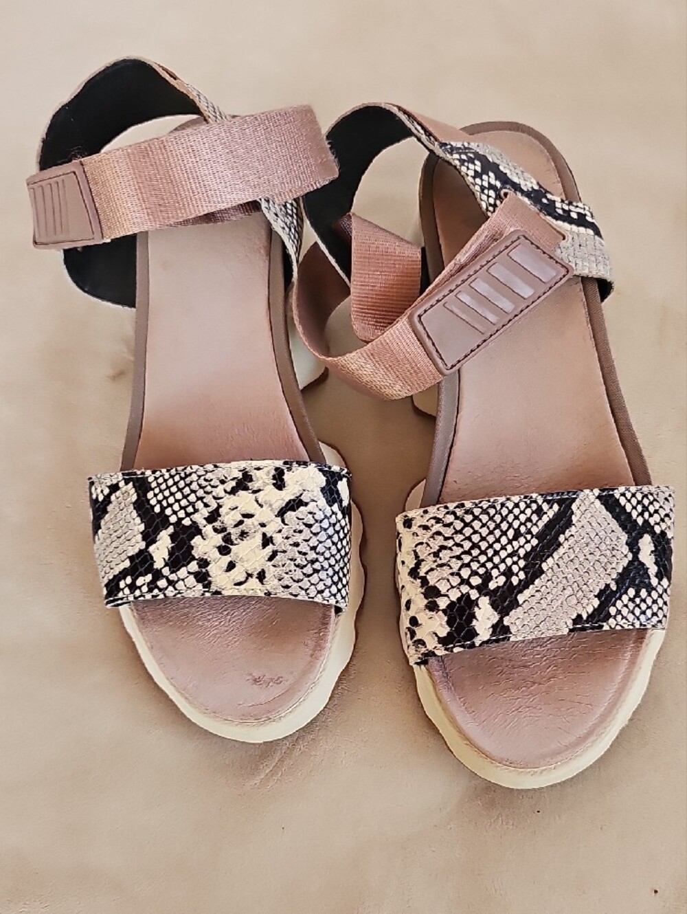 Sorel Women's Snake-Print Platform Sandals in Beige and Black - Picture 4 of 16
